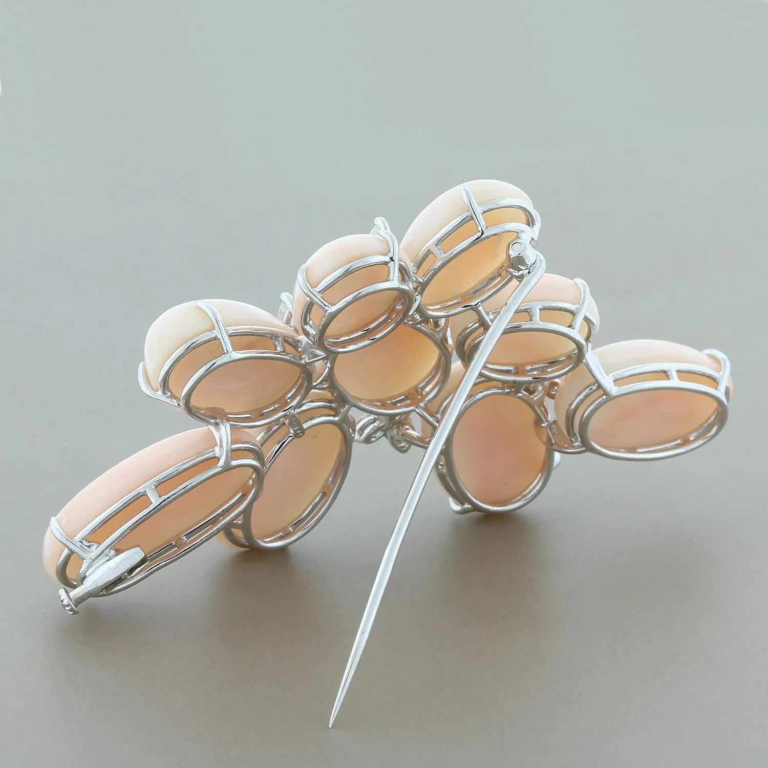 Estate Coral Diamond Platinum Brooch