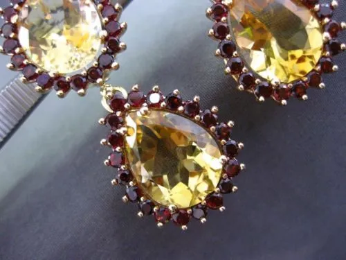 ESTATE EXTRA LARGE 21.80CT YELLOW TOPAZ & GARNET 18KT YELLOW GOLD HALO EARRINGS