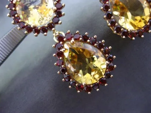 ESTATE EXTRA LARGE 21.80CT YELLOW TOPAZ & GARNET 18KT YELLOW GOLD HALO EARRINGS