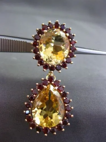 ESTATE EXTRA LARGE 21.80CT YELLOW TOPAZ & GARNET 18KT YELLOW GOLD HALO EARRINGS