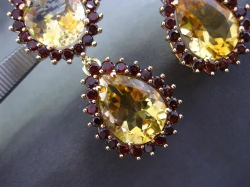 ESTATE EXTRA LARGE 21.80CT YELLOW TOPAZ & GARNET 18KT YELLOW GOLD HALO EARRINGS