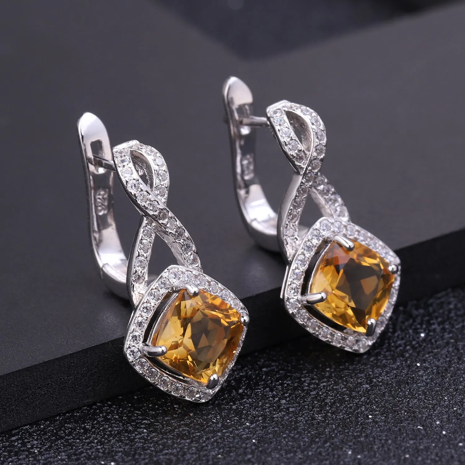 European Colourful Gemstone Soleste Halo Square Silver Studs for Women