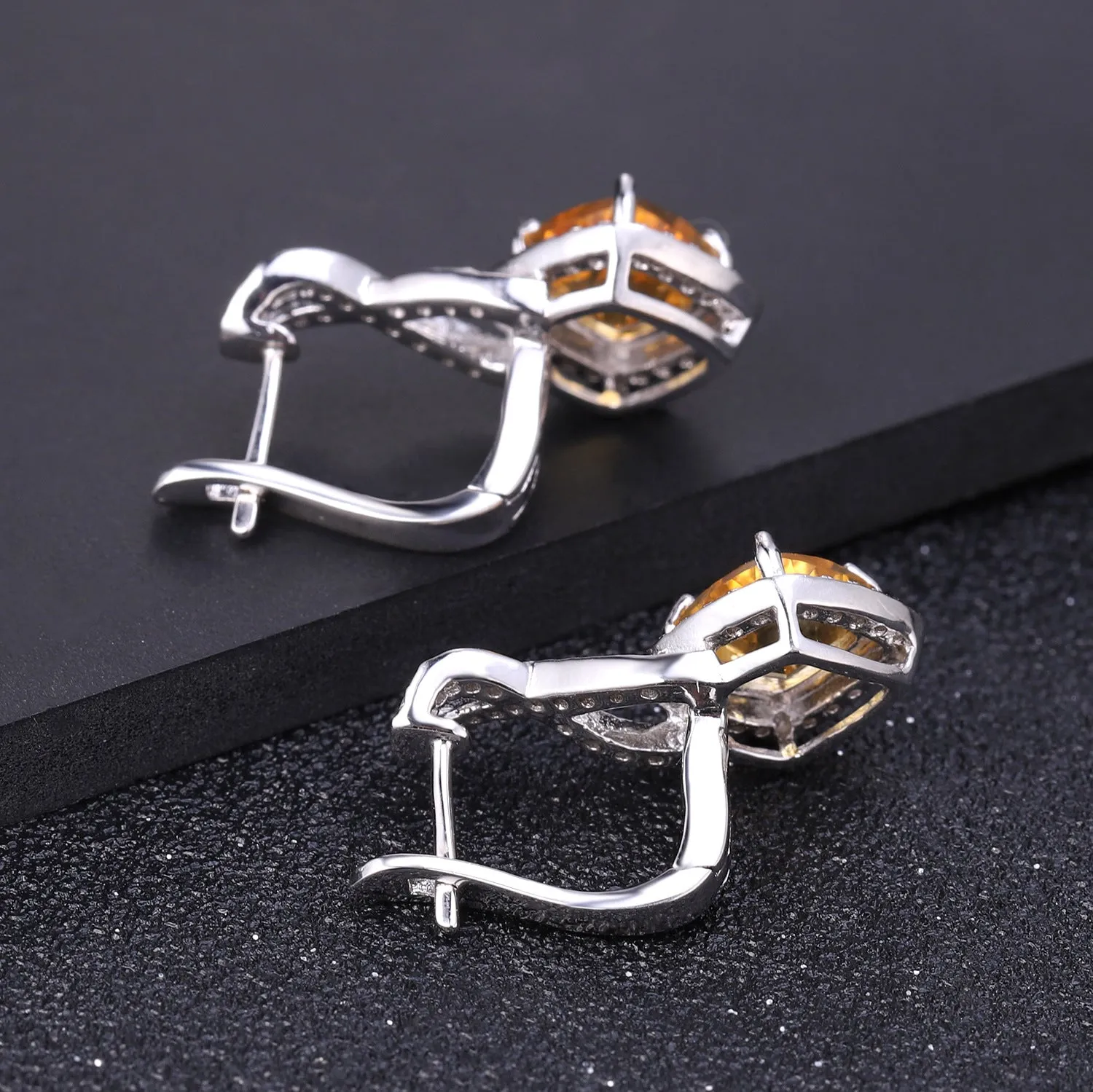 European Colourful Gemstone Soleste Halo Square Silver Studs for Women