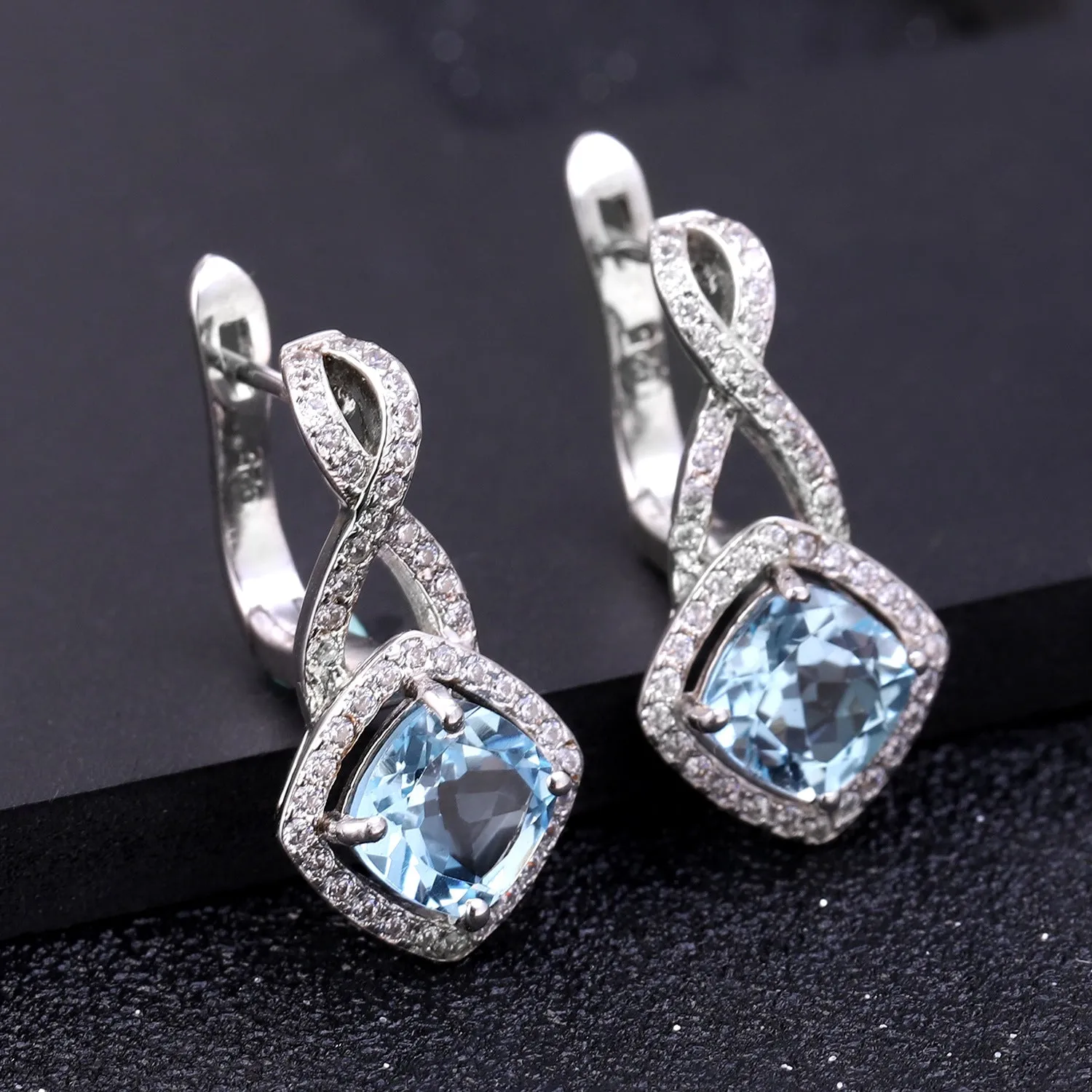 European Colourful Gemstone Soleste Halo Square Silver Studs for Women