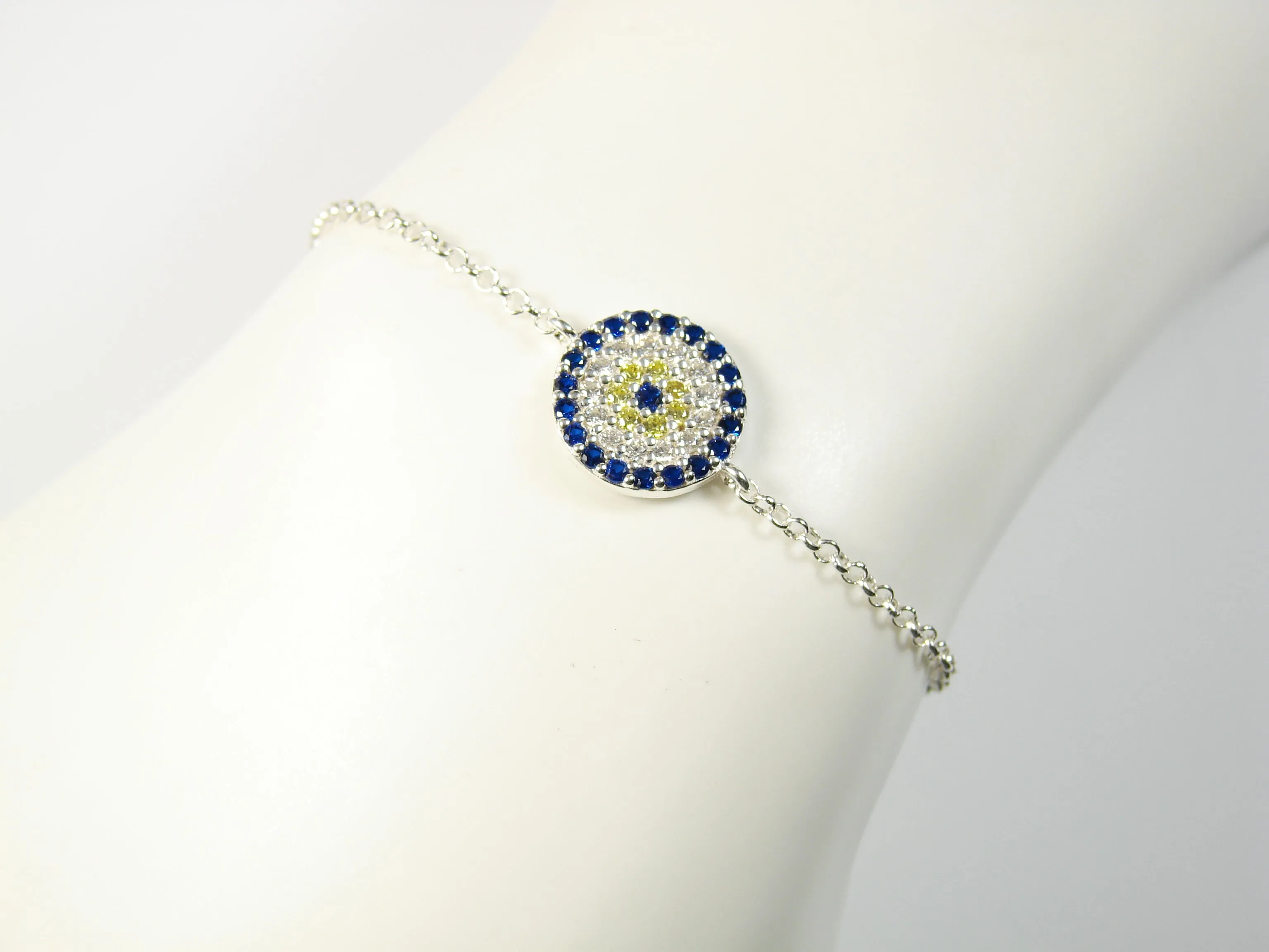 Evil Eye Bracelet 925 Sterling Silver Link Chain Cubic Zirconia Stones Turkish Fashion Jewelry