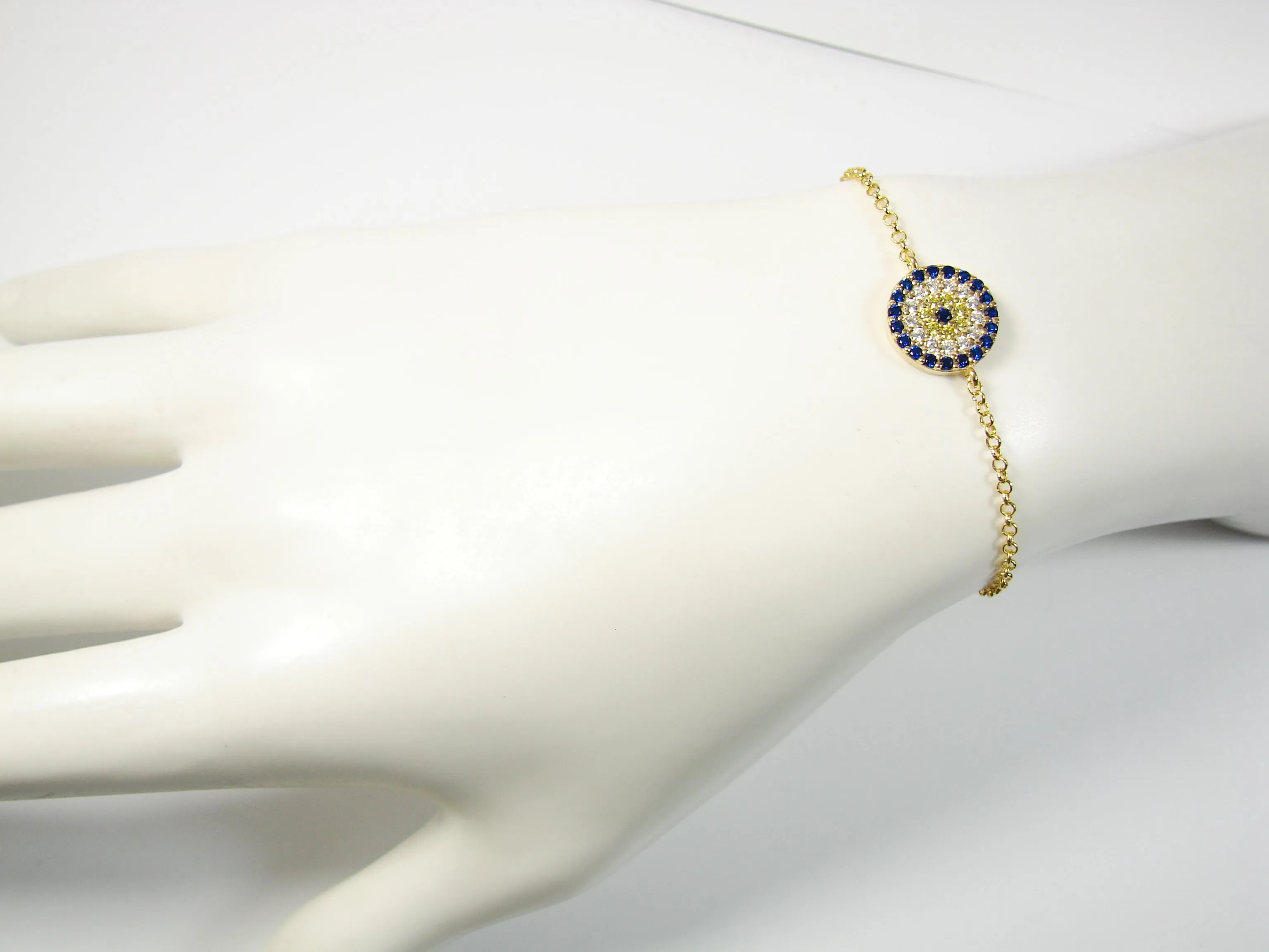 Evil Eye Bracelet 925 Sterling Silver Link Chain Cubic Zirconia Stones Turkish Fashion Jewelry