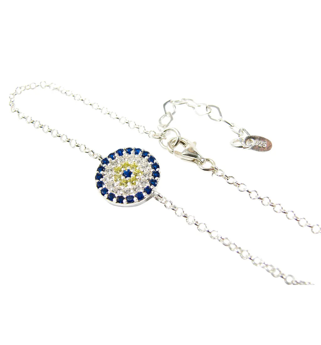 Evil Eye Bracelet 925 Sterling Silver Link Chain Cubic Zirconia Stones Turkish Fashion Jewelry