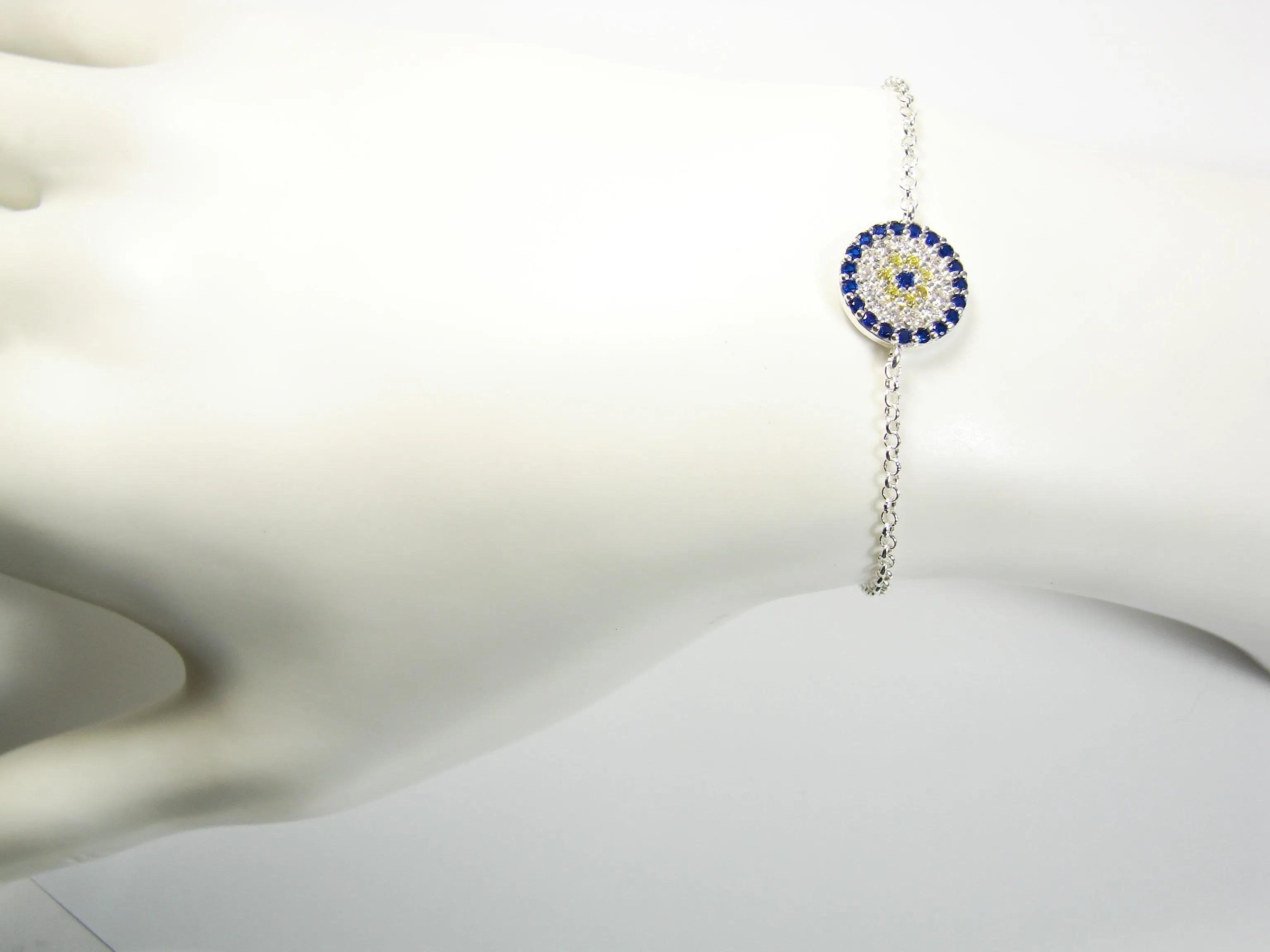 Evil Eye Bracelet 925 Sterling Silver Link Chain Cubic Zirconia Stones Turkish Fashion Jewelry