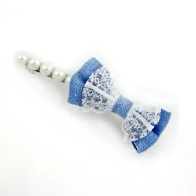 Fabric and Lace Bow with Pearl Long Hair Barrette