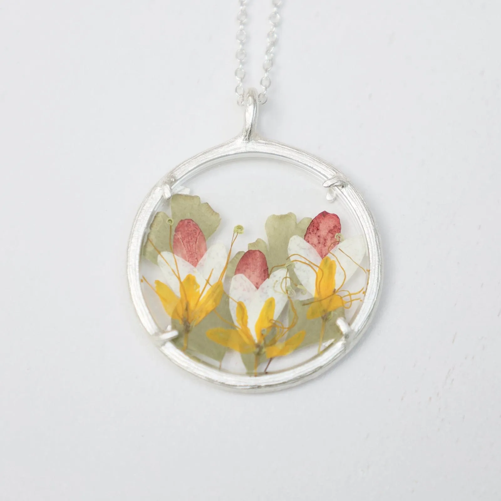 Fairy Blooms Large Glass Botanical Necklace - Sterling Silver