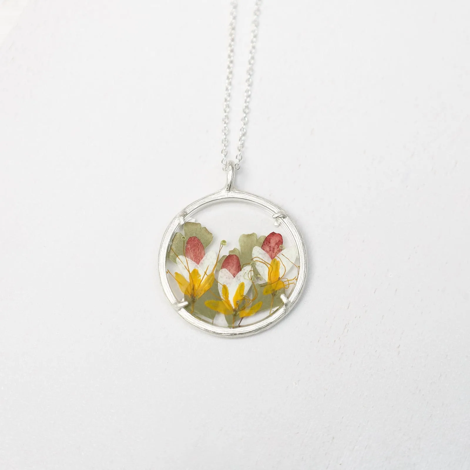 Fairy Blooms Large Glass Botanical Necklace - Sterling Silver