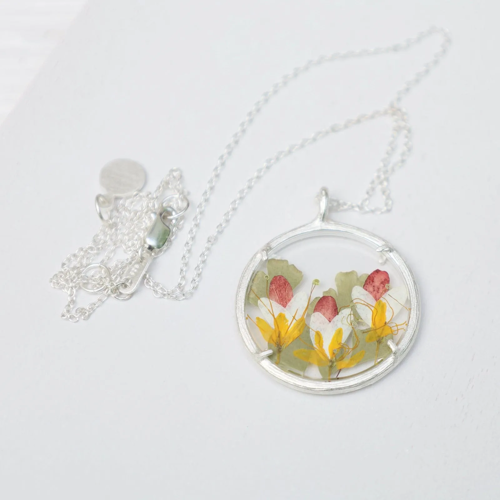 Fairy Blooms Large Glass Botanical Necklace - Sterling Silver