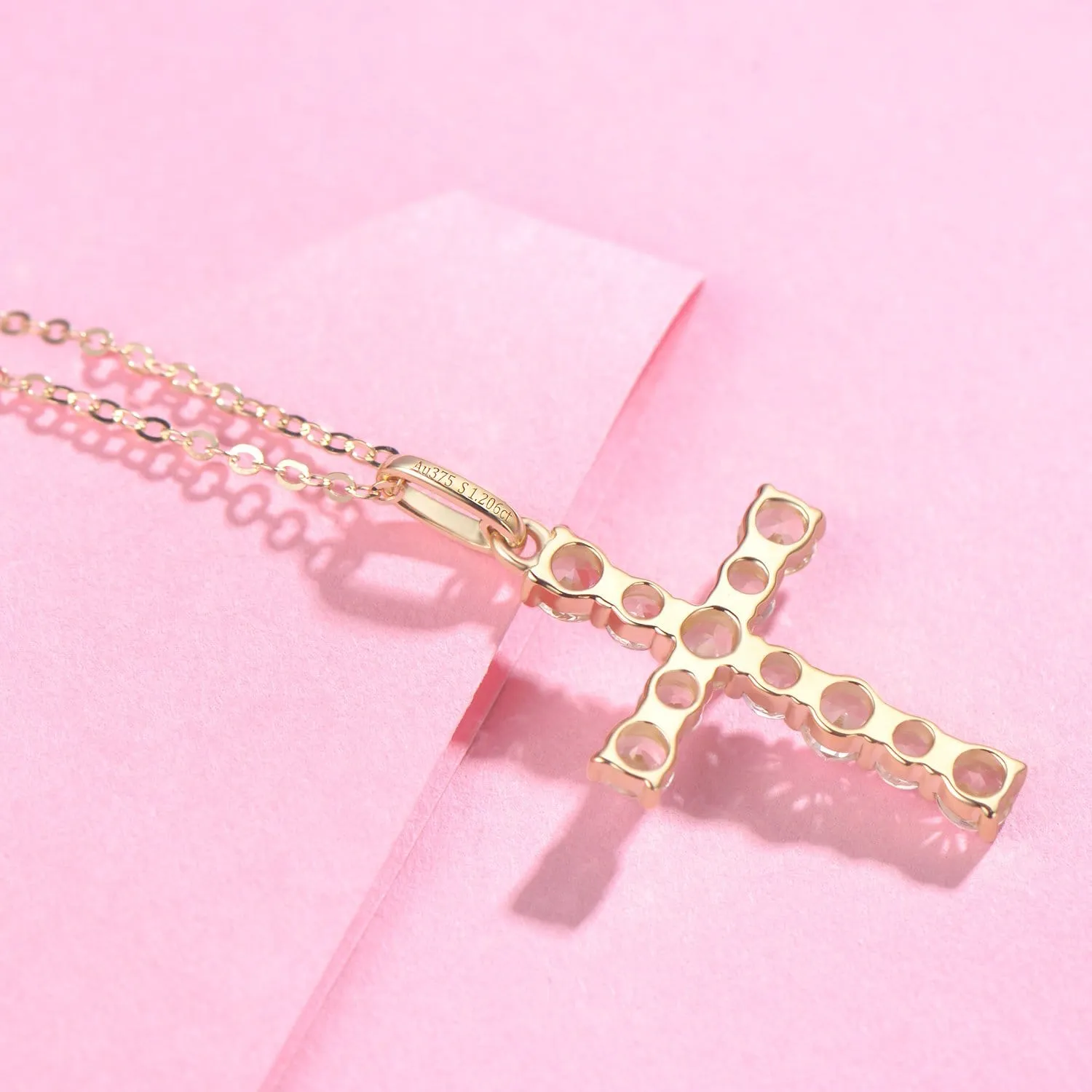 FANCIME White Sapphire Cross 9K Yellow Gold Necklace