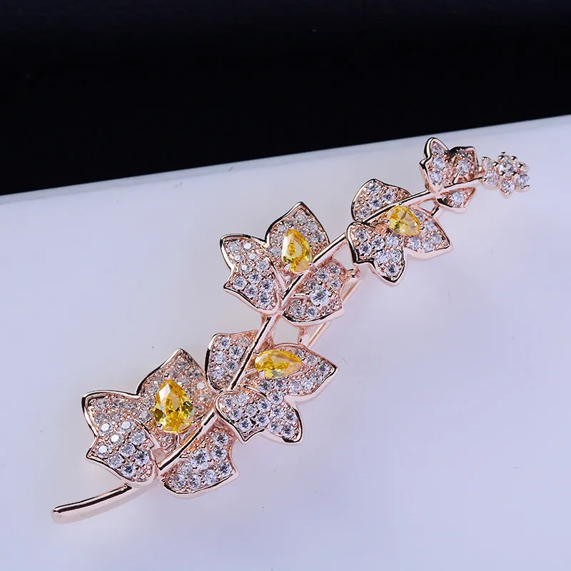 Fashion Cubic Zircon Micro Paved Elegant Maple Leaf Brooch   111