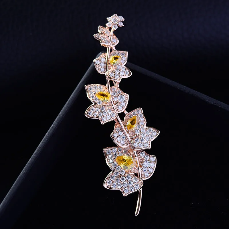 Fashion Cubic Zircon Micro Paved Elegant Maple Leaf Brooch   111