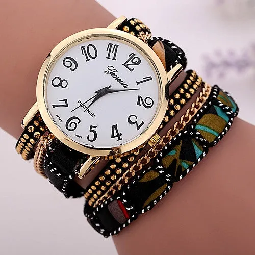 Fashion Top Design Casual Summer Style Fabric Bracelet Wristwatch Women Dress Watches Brand Geneva Long Chain Watch