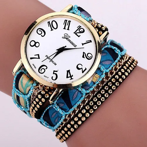 Fashion Top Design Casual Summer Style Fabric Bracelet Wristwatch Women Dress Watches Brand Geneva Long Chain Watch