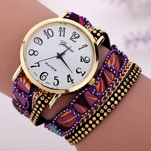 Fashion Top Design Casual Summer Style Fabric Bracelet Wristwatch Women Dress Watches Brand Geneva Long Chain Watch