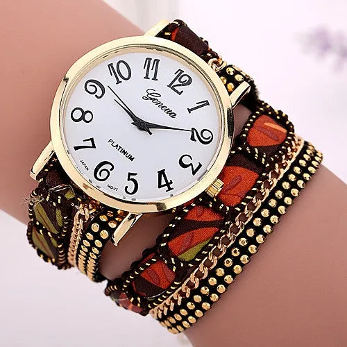 Fashion Top Design Casual Summer Style Fabric Bracelet Wristwatch Women Dress Watches Brand Geneva Long Chain Watch