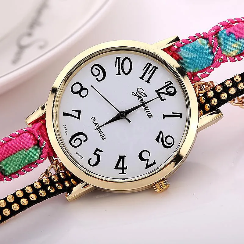 Fashion Top Design Casual Summer Style Fabric Bracelet Wristwatch Women Dress Watches Brand Geneva Long Chain Watch