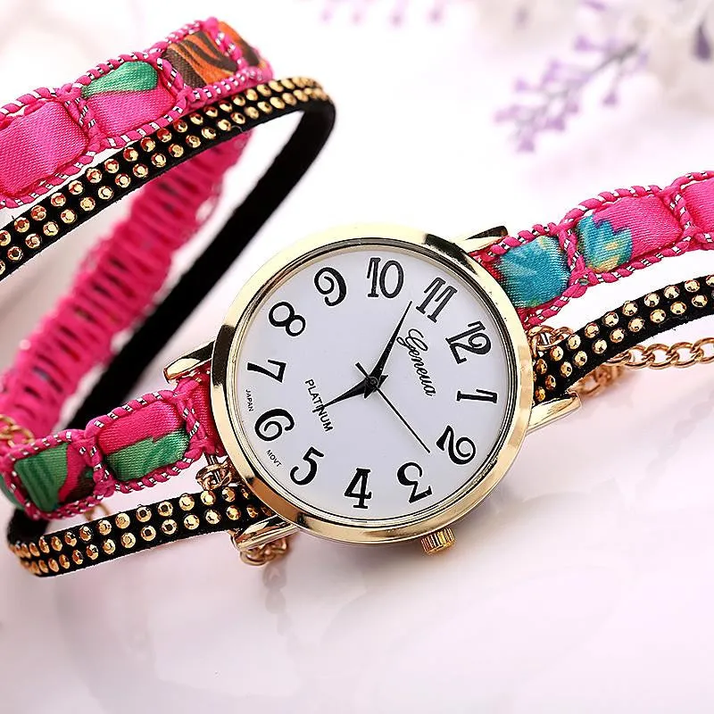 Fashion Top Design Casual Summer Style Fabric Bracelet Wristwatch Women Dress Watches Brand Geneva Long Chain Watch