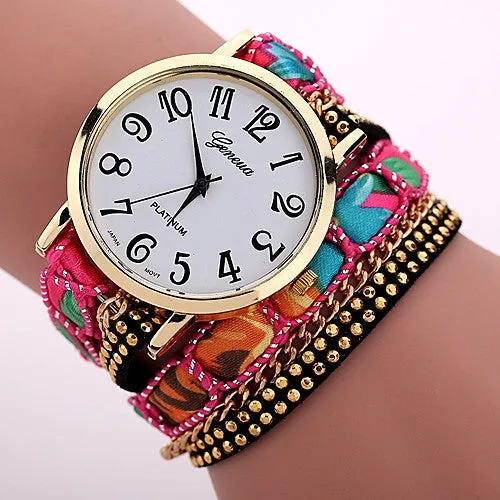 Fashion Top Design Casual Summer Style Fabric Bracelet Wristwatch Women Dress Watches Brand Geneva Long Chain Watch