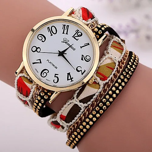 Fashion Top Design Casual Summer Style Fabric Bracelet Wristwatch Women Dress Watches Brand Geneva Long Chain Watch