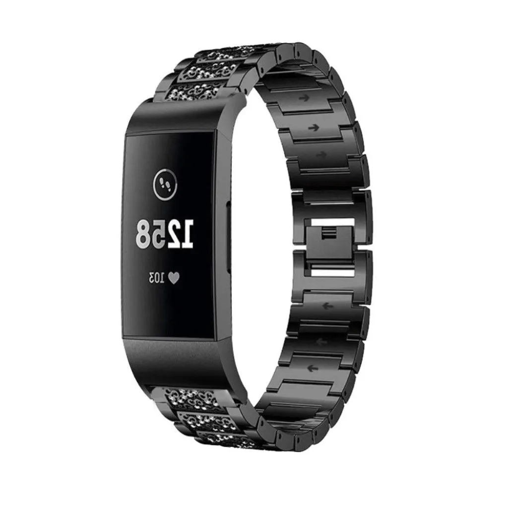 Fitbit Charge 4 / 3 rhinestone stainless steel watch strap - Black