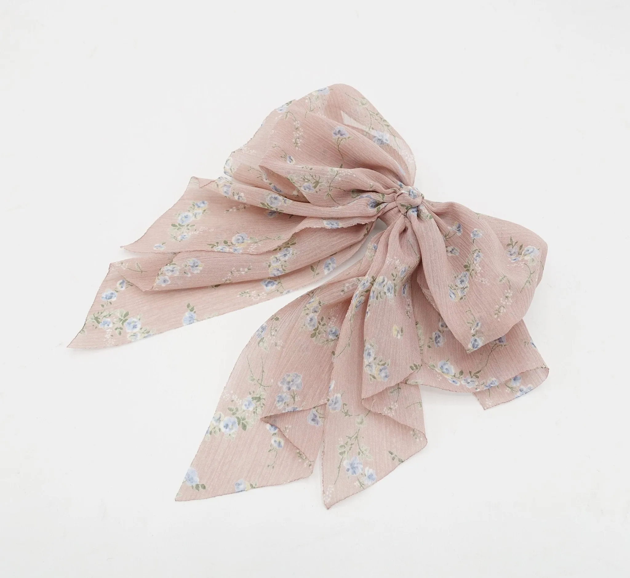 floral chiffon bow double layered tail bow hair barrette for women