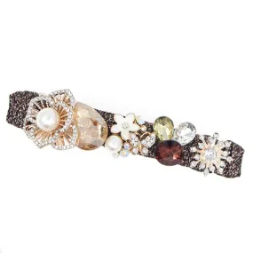 Floral Hair Barrette w/ Rhinestones & Pearls