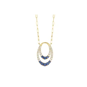 Frederic Sage 14K Yellow Gold Double Oval Sapphire and Diamond Pendant on Mini Paperclip Chain