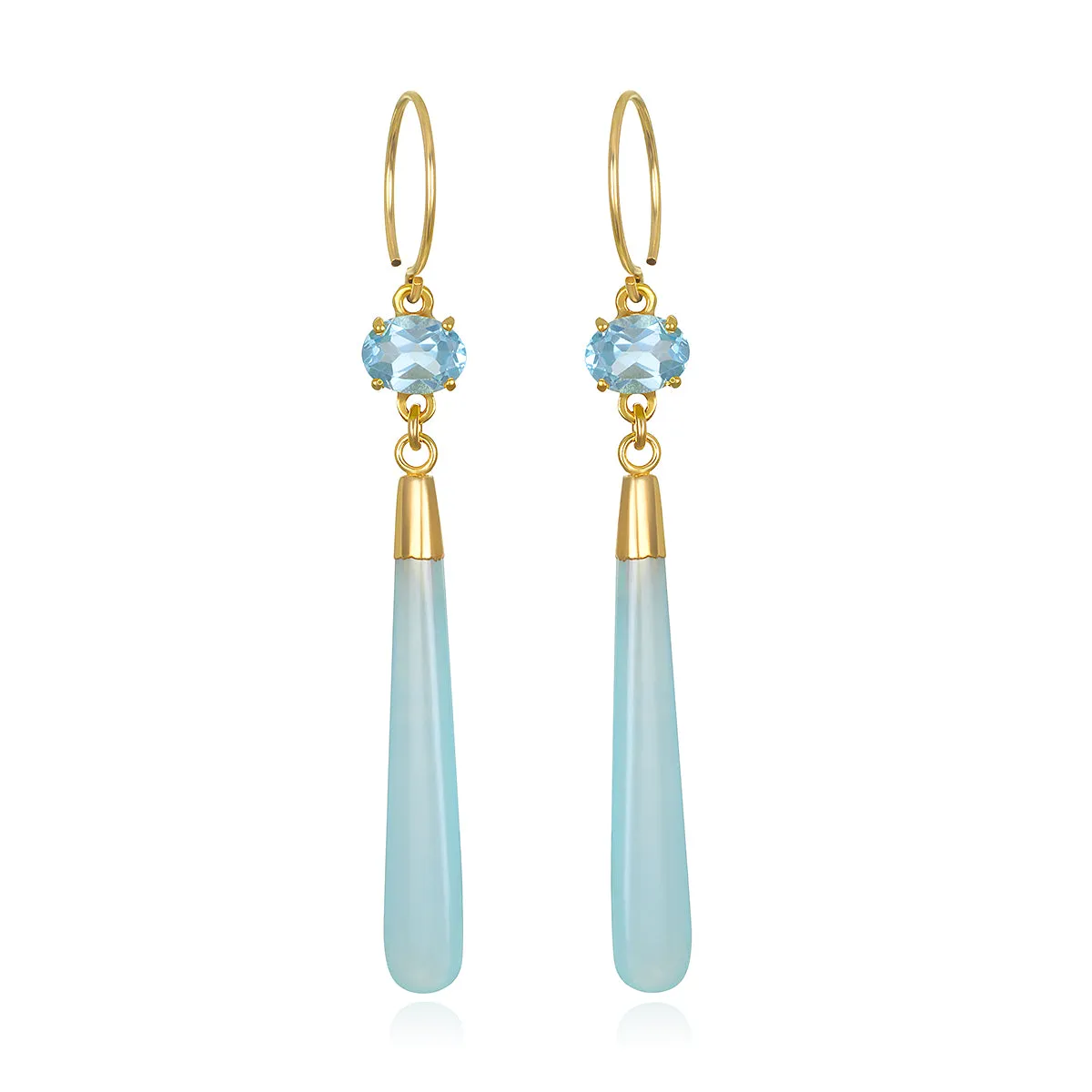 Gem Drop Earring-Sky Blue Topaz & Chalcedony