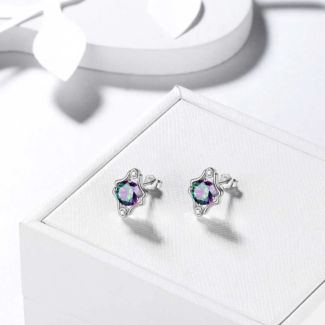 Gemini Stud Earrings Women Girls Constellation Jewelry Mystic Topaz Sterling Silver