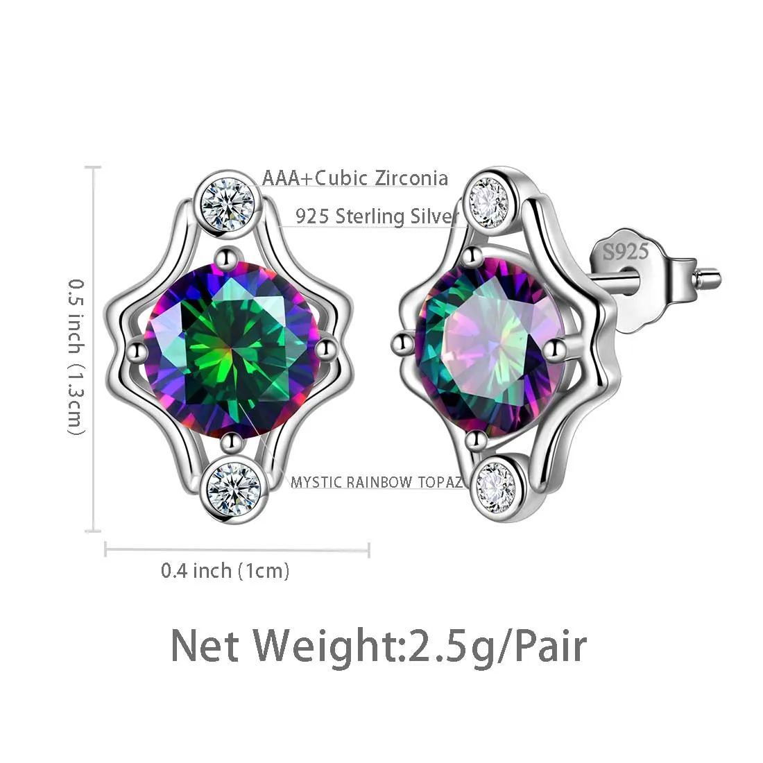 Gemini Stud Earrings Women Girls Constellation Jewelry Mystic Topaz Sterling Silver