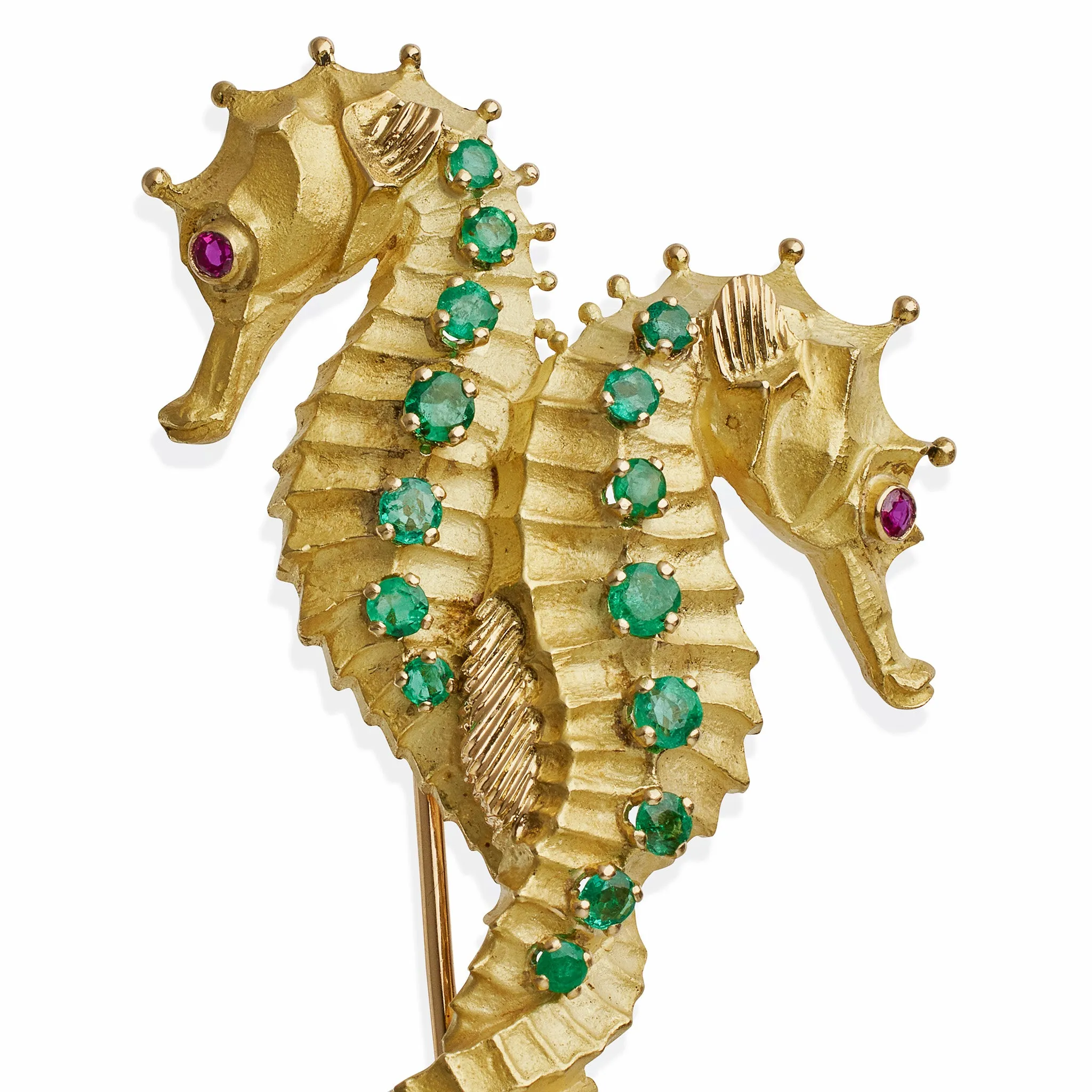 Georges Lenfant for Tiffany & Co. 18k Gold and Emerald Double Seahorse Brooch