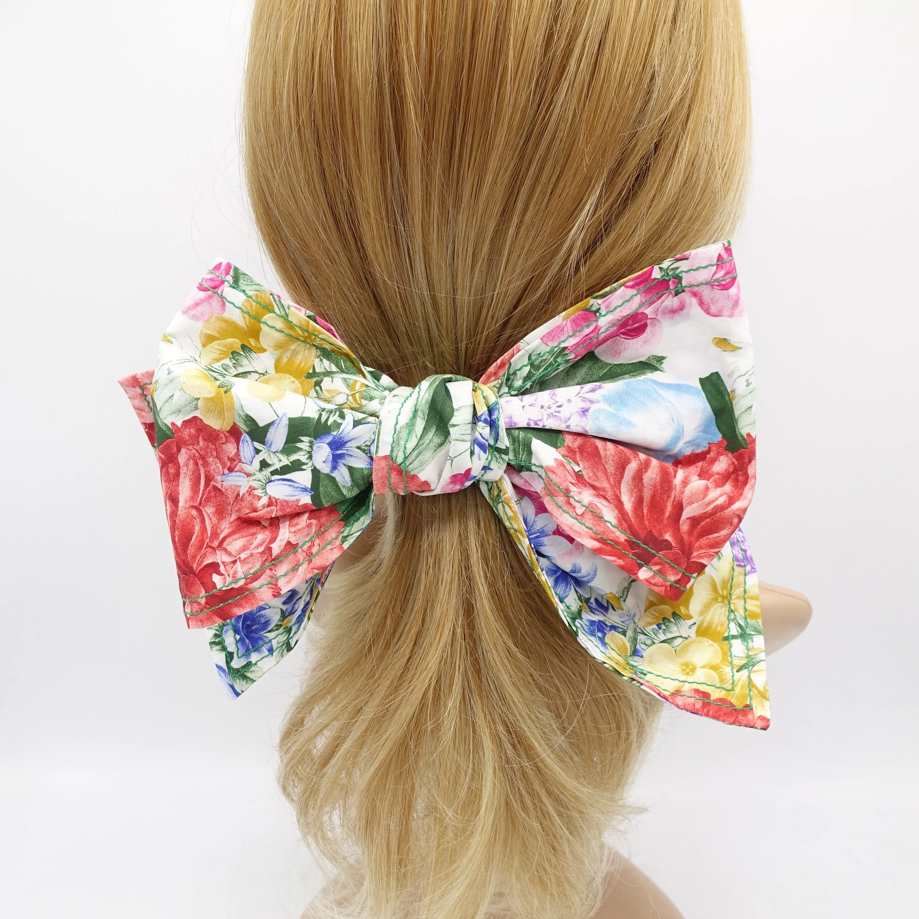 glam floral hair bow, large floral hair bow, floral hair bows for women