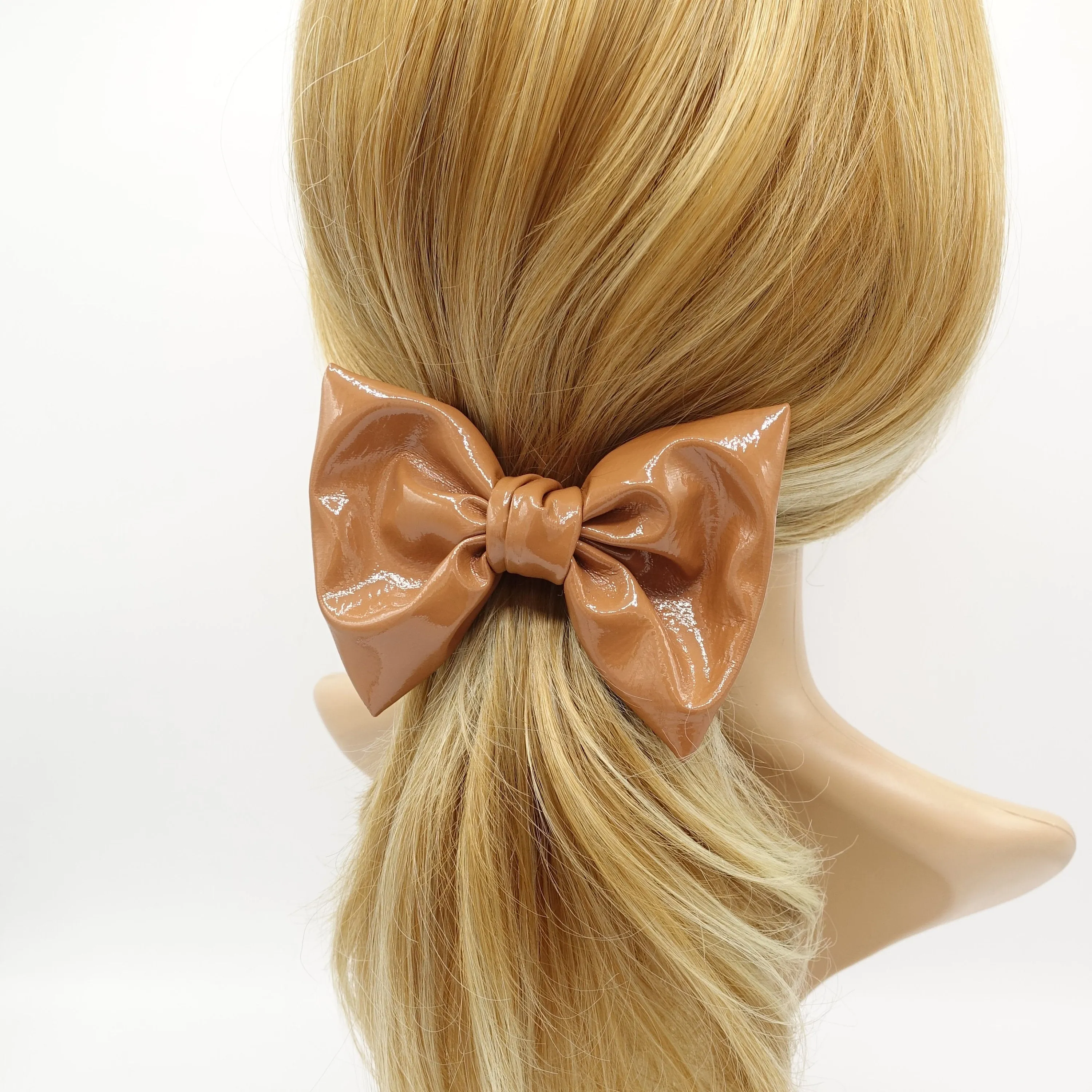 glossy patent leather hair bow barrette casual hair accessory for women