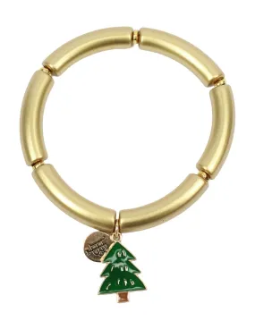 Gold Acrylic Stretch Bracelet with Tree Charm