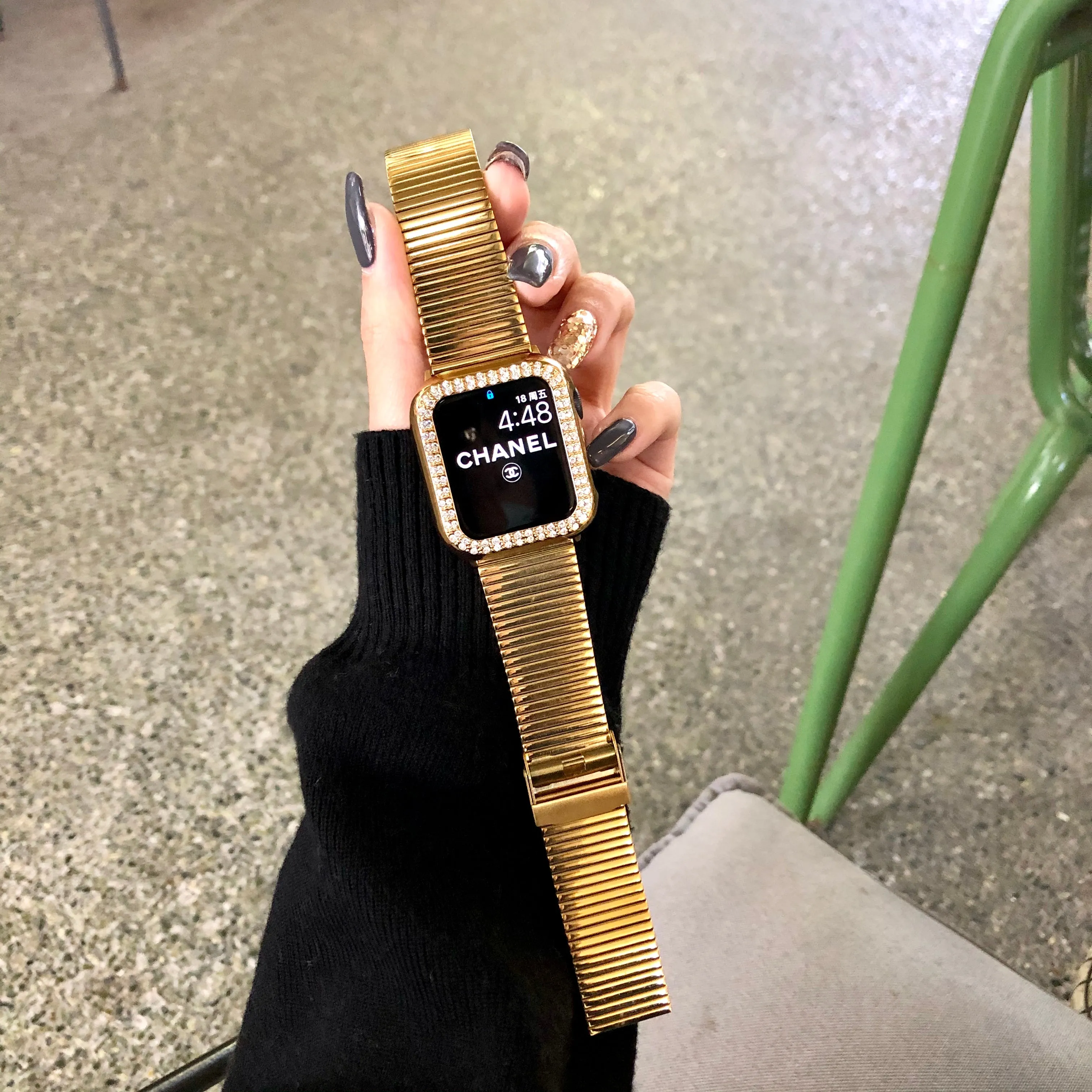 Gold Apple Watch Band, 38mm 40mm 42mm 44mm, Double Row Chain Stainless Steel Watch Band Iwatch Strap , Women Watch Luxury Bracelet Band