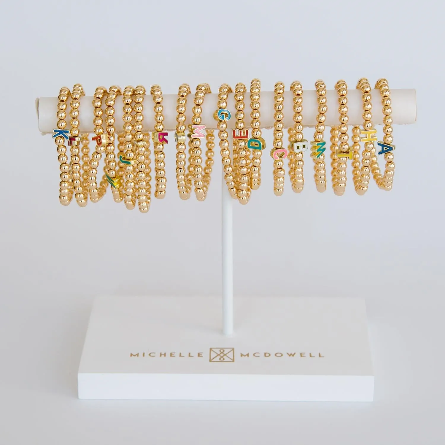 Gold Bead Initial Stretch Bracelet