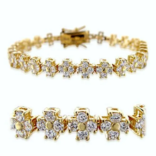 Gold Brass Bracelet with AAA Grade CZ in Clear for Women Style 36714