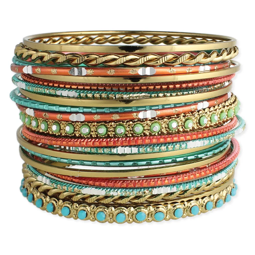 Gold, Coral and Turquoise Bangles