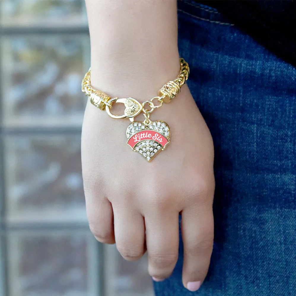 Gold Coral Little Sister Pave Heart Charm Braided Bracelet