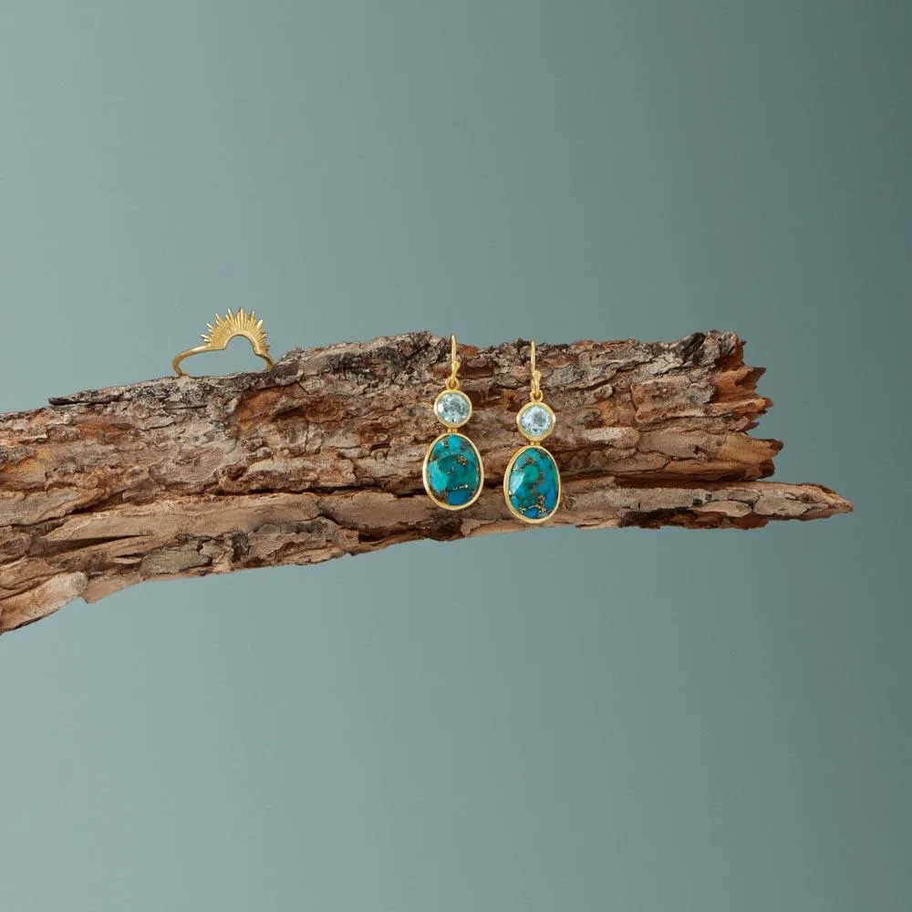 Gold Plated Turquoise and Sky Blue Topaz Earrings