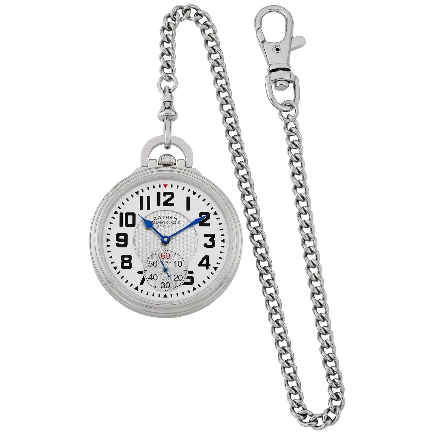 Gotham Men's Stainless Steel Mechanical Hand Wind Railway Classic Nostalgia Series Pocket Watch # GWC14115S