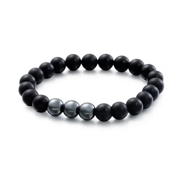 Gray Ironstone   Frosted Black Agate Bracelet 灰鐵石 磨砂黑瑪瑙 KJBR16125