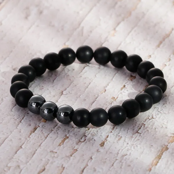 Gray Ironstone   Frosted Black Agate Bracelet 灰鐵石 磨砂黑瑪瑙 KJBR16125