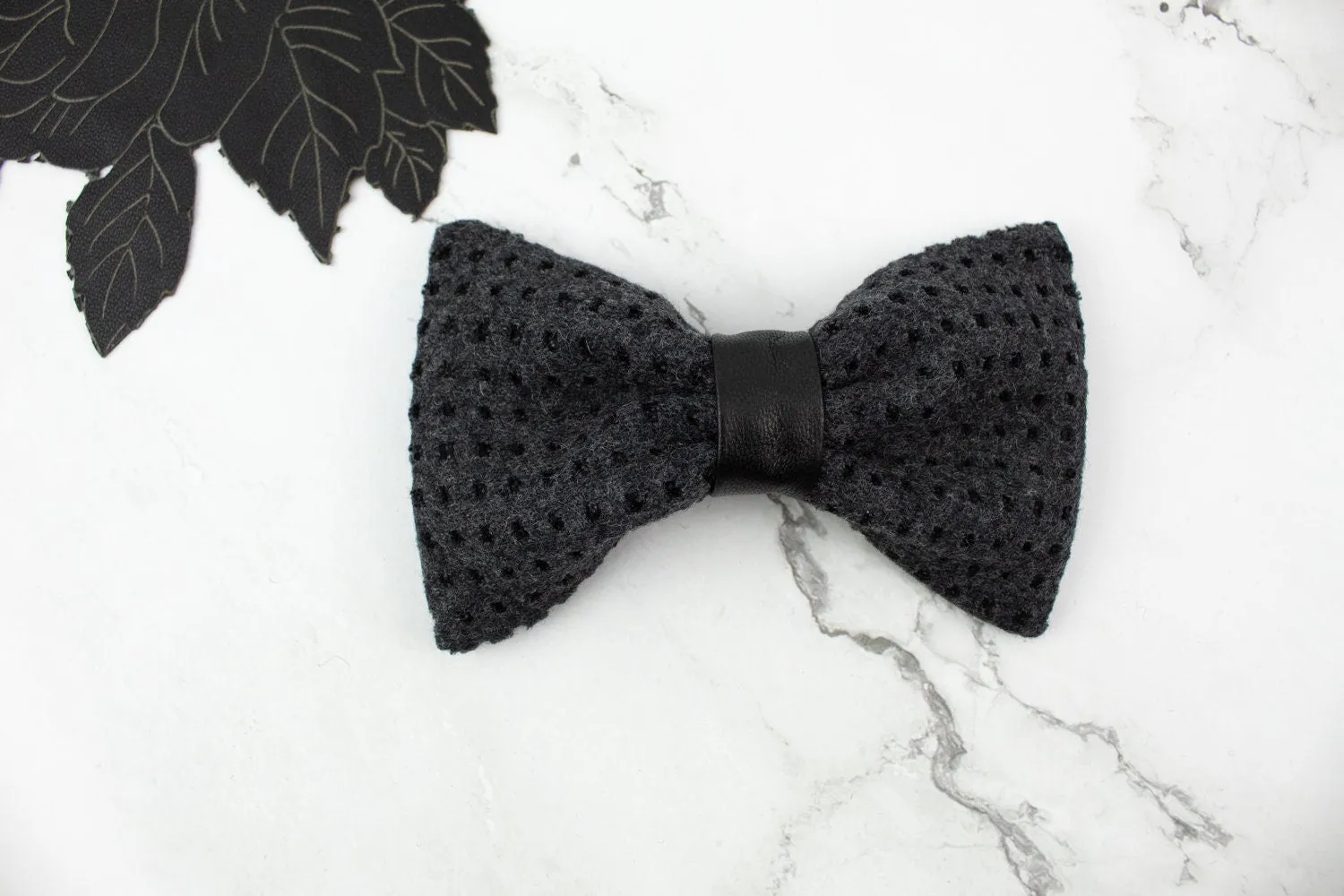 Gray Laser Cut Wool Hair Barrette Bow