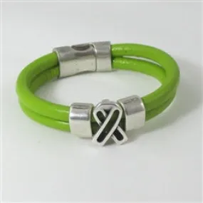 Green Awareness Ribbon Leather  Bracelet