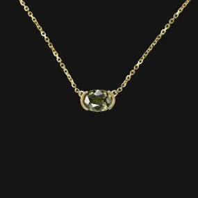 GREEN SAPPHIRE PENDANT NECKLACE OVAL CUT EAST WEST 14k YELLOW GOLD NATURAL 1.18c